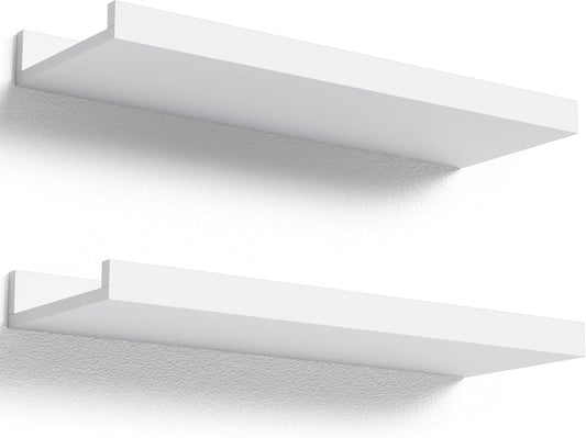 Floating Shelves Wall Mounted Set of 2, Modern White Shelves for Bedroom, Nursery Shelves with Lip, Display Picture Ledge Shelf for Wall Decor Living Room Bathroom Kitchen - White