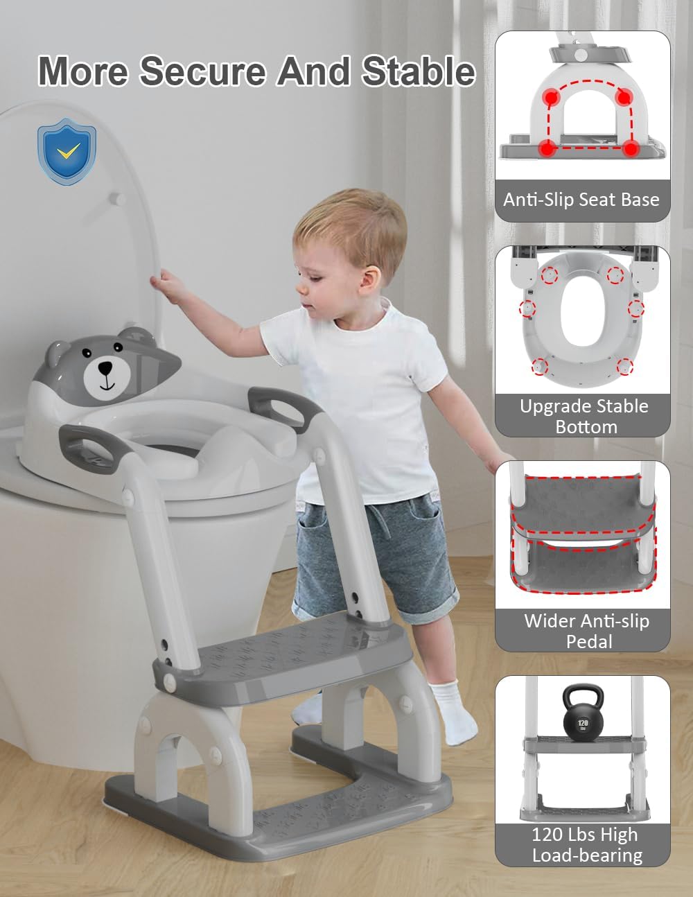 Potty Training Seat with Step Stool Ladder, Potty Training Toilet Seat with Soft Seat Splash Guard, Adjustable Height, 2 in 1 Potty Seats for Toddlers Kids Boys Girls