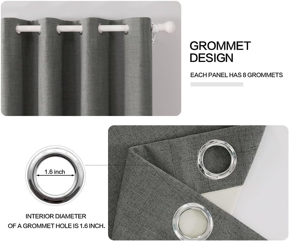 MIULEE Linen Blackout Curtains and Drapes 100% Room Darken Thermal Insulated Grommet Window Panels with Coating 2 PCs W 42 x L 84 inches Dark Grey