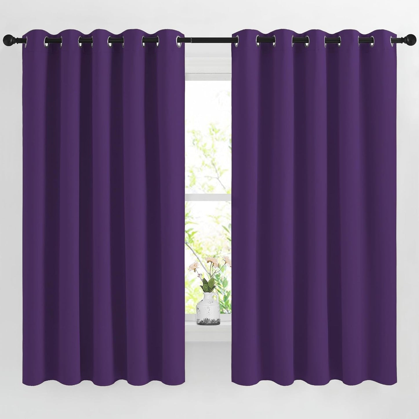 NICETOWN Blackout Bedroom Curtains 66 inches Long, Grommet Light Reducing Thermal Window Treatments Solid Room Darkening for Living Room, Set of 2, W66 x L66, Royal Purple