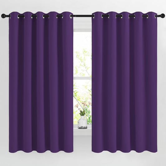 NICETOWN Blackout Bedroom Curtains 66 inches Long, Grommet Light Reducing Thermal Window Treatments Solid Room Darkening for Living Room, Set of 2, W66 x L66, Royal Purple