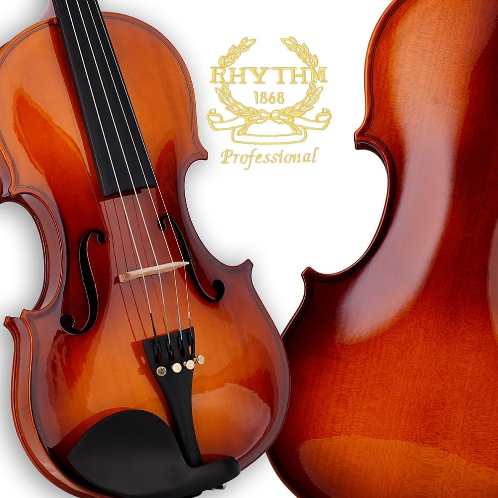 Rhythm Violin Set for Beginners,Acoustic Violins Starter Kit Package for Student,Beginners Fiddle with Hard Case, Rosin, Shoulder Rest, Bow, and Extra Strings (NATURAL, 1/4)