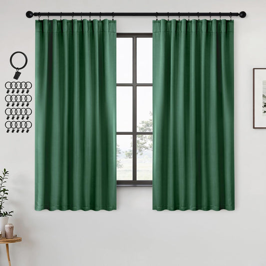 ANRODUO Back Tab Blackout Curtains for Bedroom Living Room, Rod Pocket Pinch Pleated Thermal Insulated Room Darkening Curtains 72 Inches Long 2 Panels, Hunter Green, 42 x 72 Inch