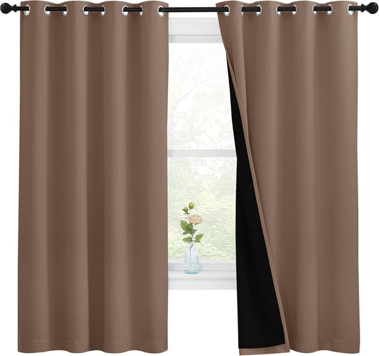 NICETOWN Total Blackout Panels for Nursery, Super Soft, Heavy Duty and Thick Window Treatment Curtains 68 inches Long with Black Lined for Basement, (1 Pair, Cappuccino, 55 inches Wide Each Panel)