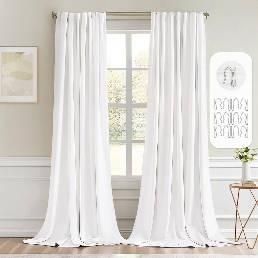 MIULEE Pure White Back Tab Blackout Curtains 102 Inch Long 2 Panels Set for Bedroom, Rod Pocket/Pinch Pleated Thermal Insulated Living Room Darkening Light Blocking Floor to Ceiling Drapes