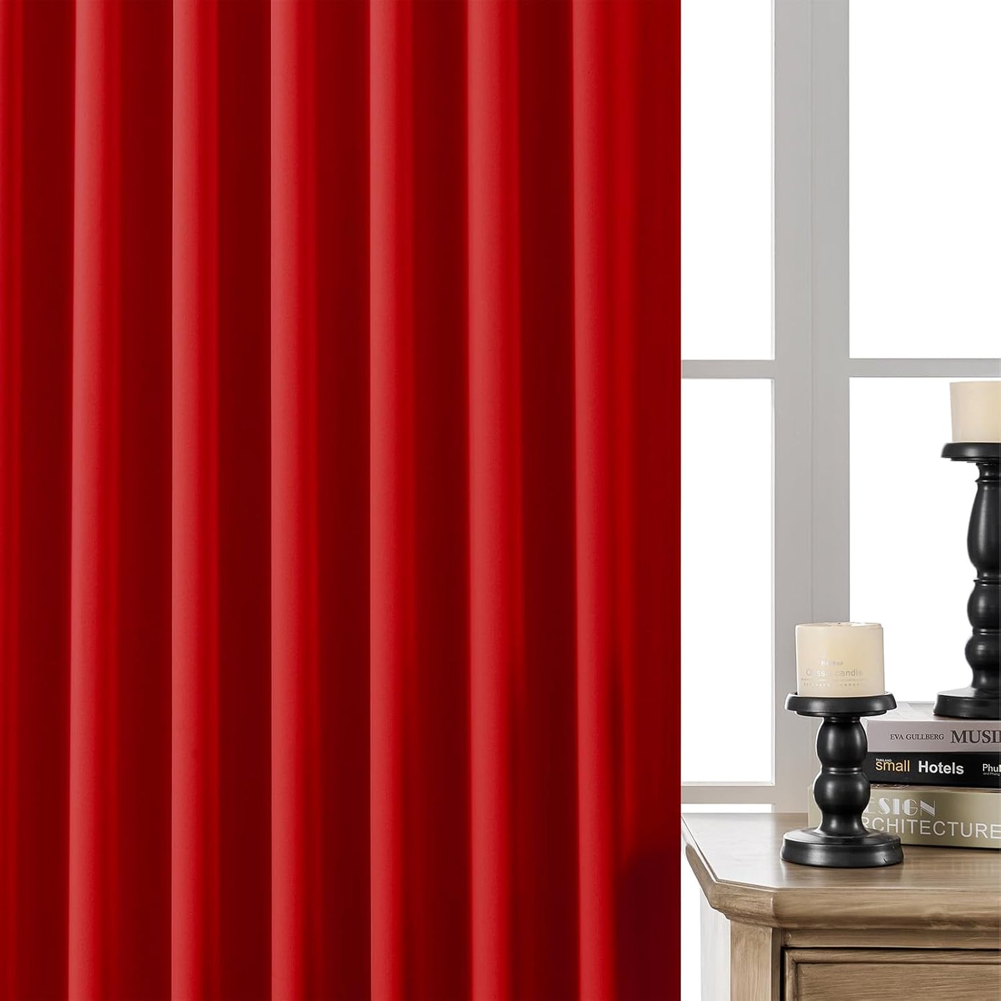 Joydeco Blackout Curtains 108 Inches Long, Thermal Insulated Black Out Curtains 2 Panels Set, Room Darkening Drapes for Living Room Window Rod Pocket Back Tab (W52 x L108 Inch, Red)