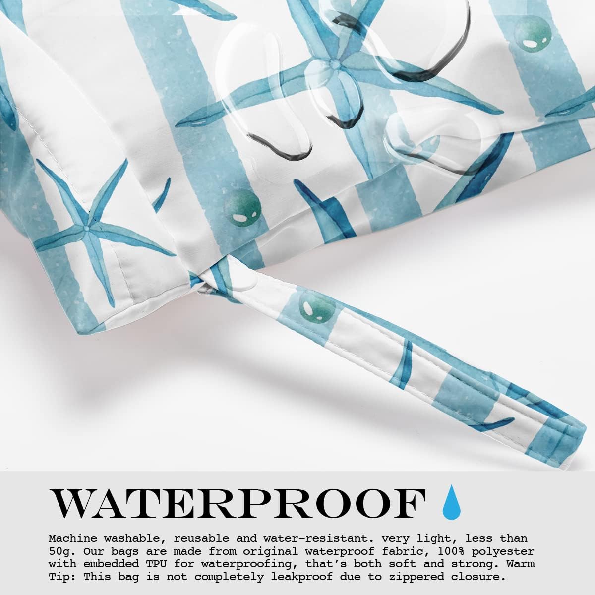 Wet Dry Bag for Swimsuit, Travel, Beach, Pool, Diapers, Dirty Yoga Gym Clothes, Makeup, Waterproof Reusable Beach Bag with Ocean Decor Starfish Sea Horse Anchor