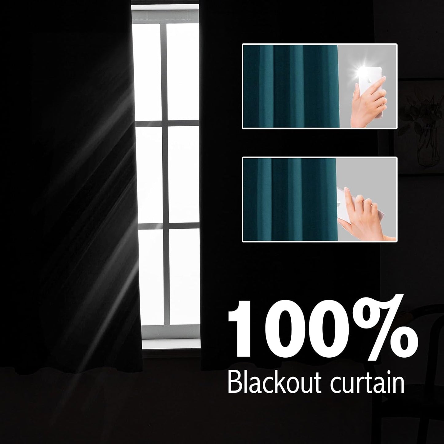 Anytime 100% Blackout Curtain Set, Thermal Insulated & Energy Efficiency Window Draperies for Guest Room, Full Shading Panels for Shift Worker and Light Sleepers（Greyish Blue, 2 Panels, 42W x 54L）