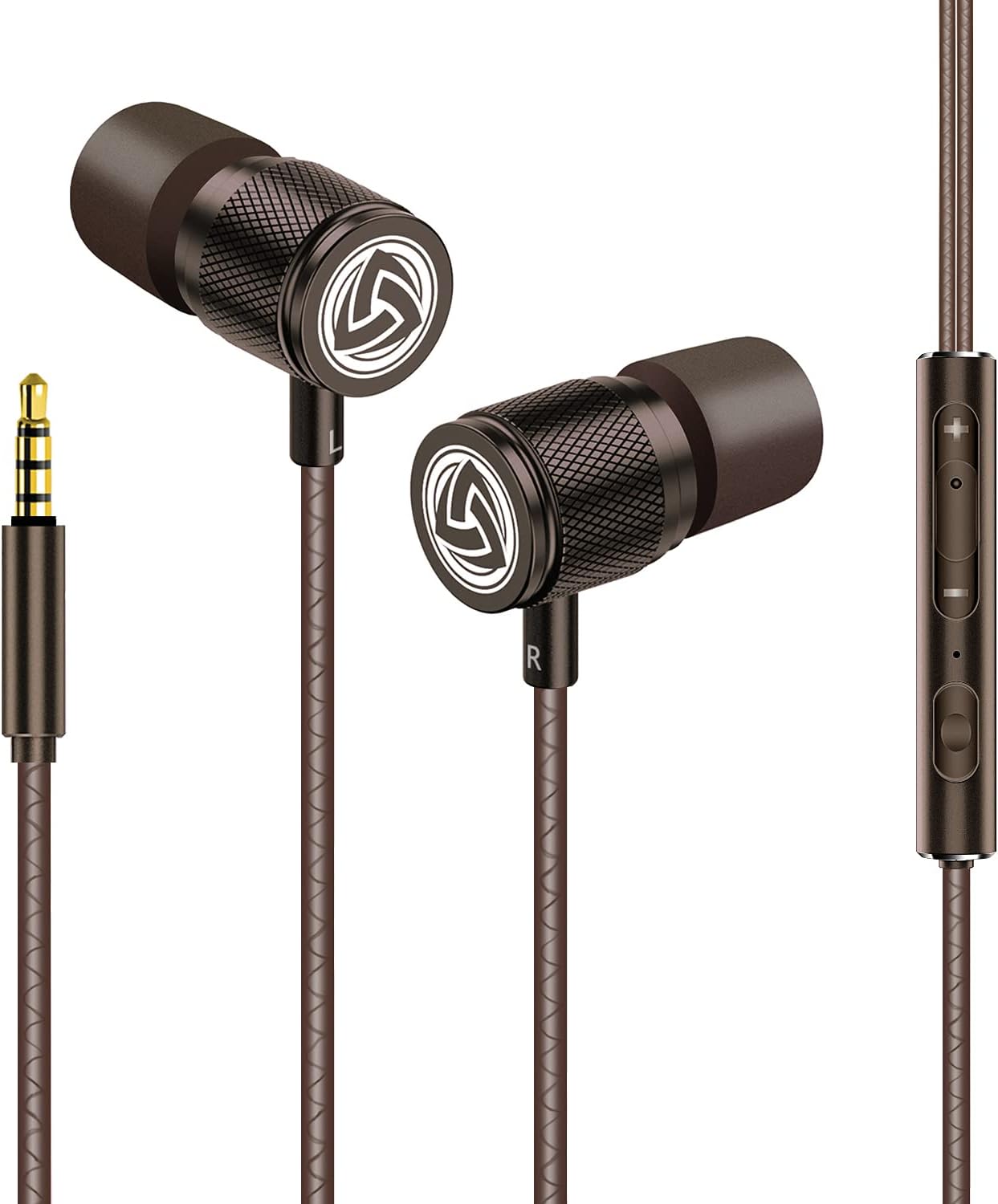 LUDOS Ultra Wired Earbuds in-Ear Headphones, 5 Years Warranty, Earphones with Microphone, Noise Isolating Ear Buds, Memory Foam for iPhone, Samsung, School Students, Kids, Women, Small Ears - Brown