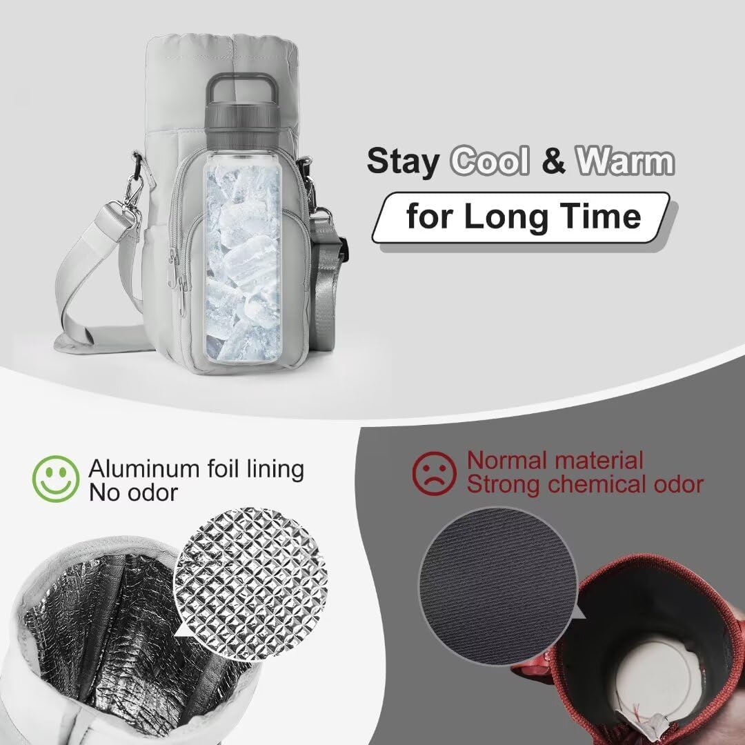 Water Bottle Holder with Strap, 4 Big Pockets with Compartment, 24oz/32oz/40oz Crossbody Water Bottle Carrier Bag