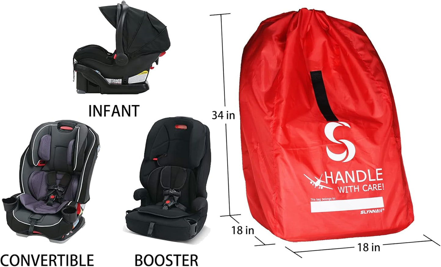 Car Seat Travel Bag for Airplane - Fits Convertible Car Seats, Infant carriers & Booster Seats, Black Upgrade