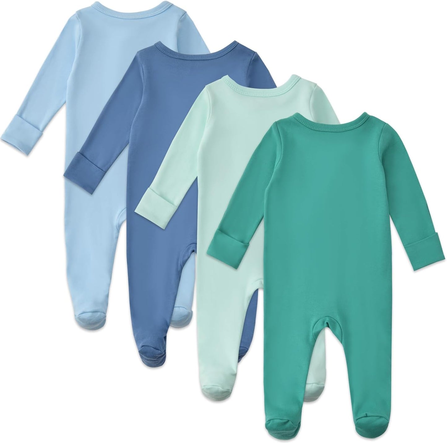 Aablexema Baby Footed Pajamas with Mitten Cuffs Zipper 4-Pack Infant Newborn Cotton Long Sleeve Outfit