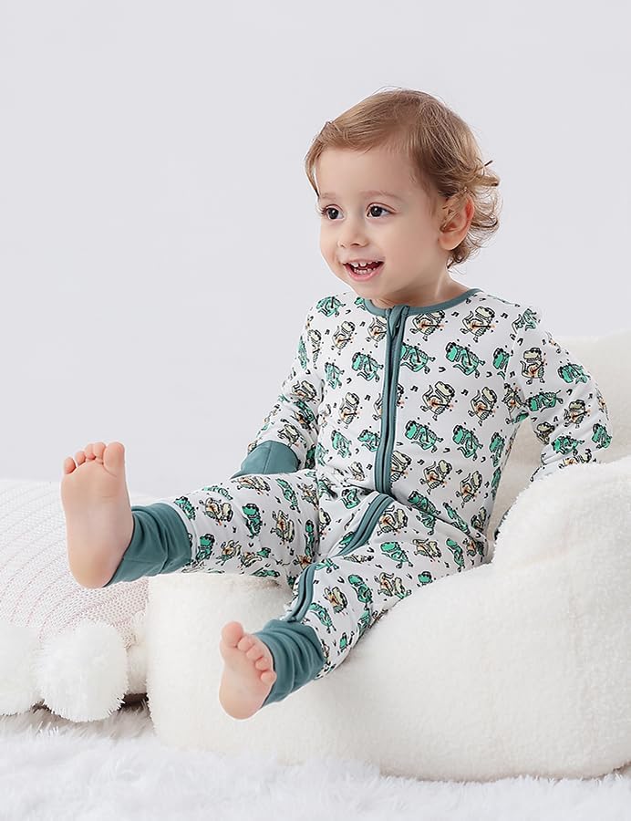 JunNeng 2Pcs Baby Rayon from Bamboo Sleeper with Mitten Cuffs, Footless Zipper Cozy Pjs, Non-Slip Soles Romper