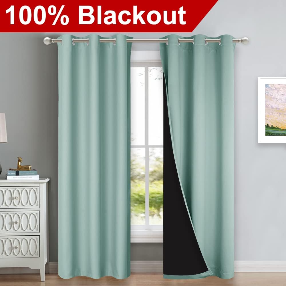 NICETOWN Aqua Blue Blackout Curtains 80 inches Long, Full Light Blocking Drapes with Black Liner for Nursery, Thermal Insulated Draperies for Hall, Villa (2 Pieces, 42" Wide Each Panel, Aqua Blue)