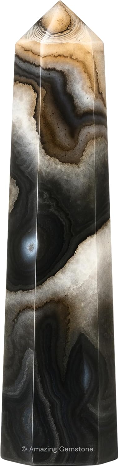 Amazing Gemstone Black Banded Agate Onyx Crystal Towers ~ Natural Healing Crystal Point Obelisk for Reiki Healing and Crystal Grid (2" to 3" Inch)