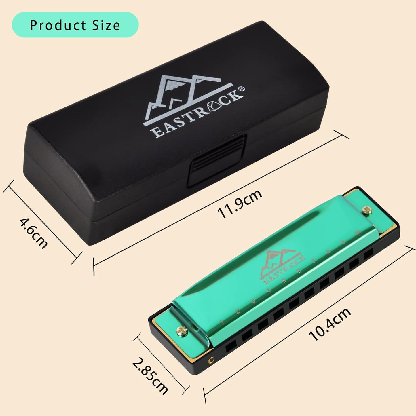 EastRock Blues Harmonica Mouth Organ 10 Hole C Key with Case, Diatonic Harmonica for Professional Player, Beginner, Students gifts, Adult, Friends, Gift