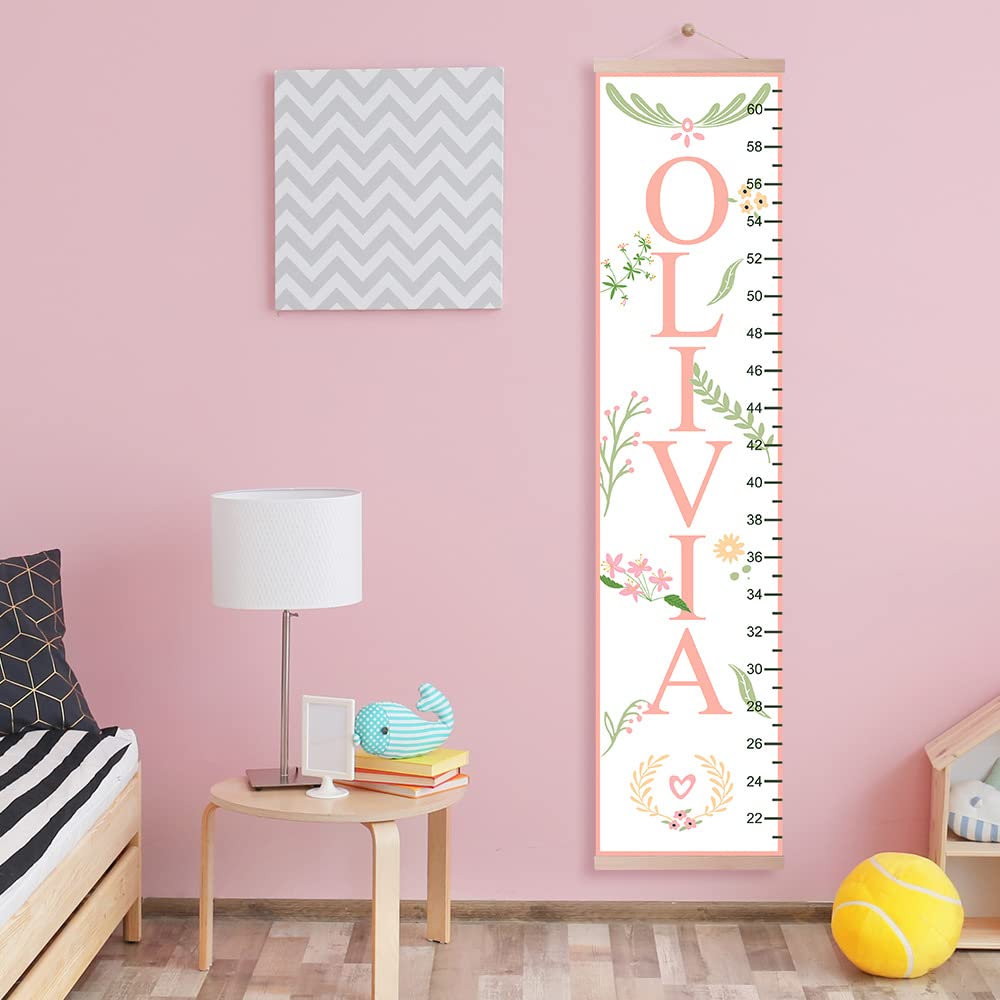 Personalized Kids Height Chart - Canvas Growth Ruler for Boys and Girls - Custom Name Banner with Removable Nursery Wall Decor - Gift for Kid’s Room Decoration