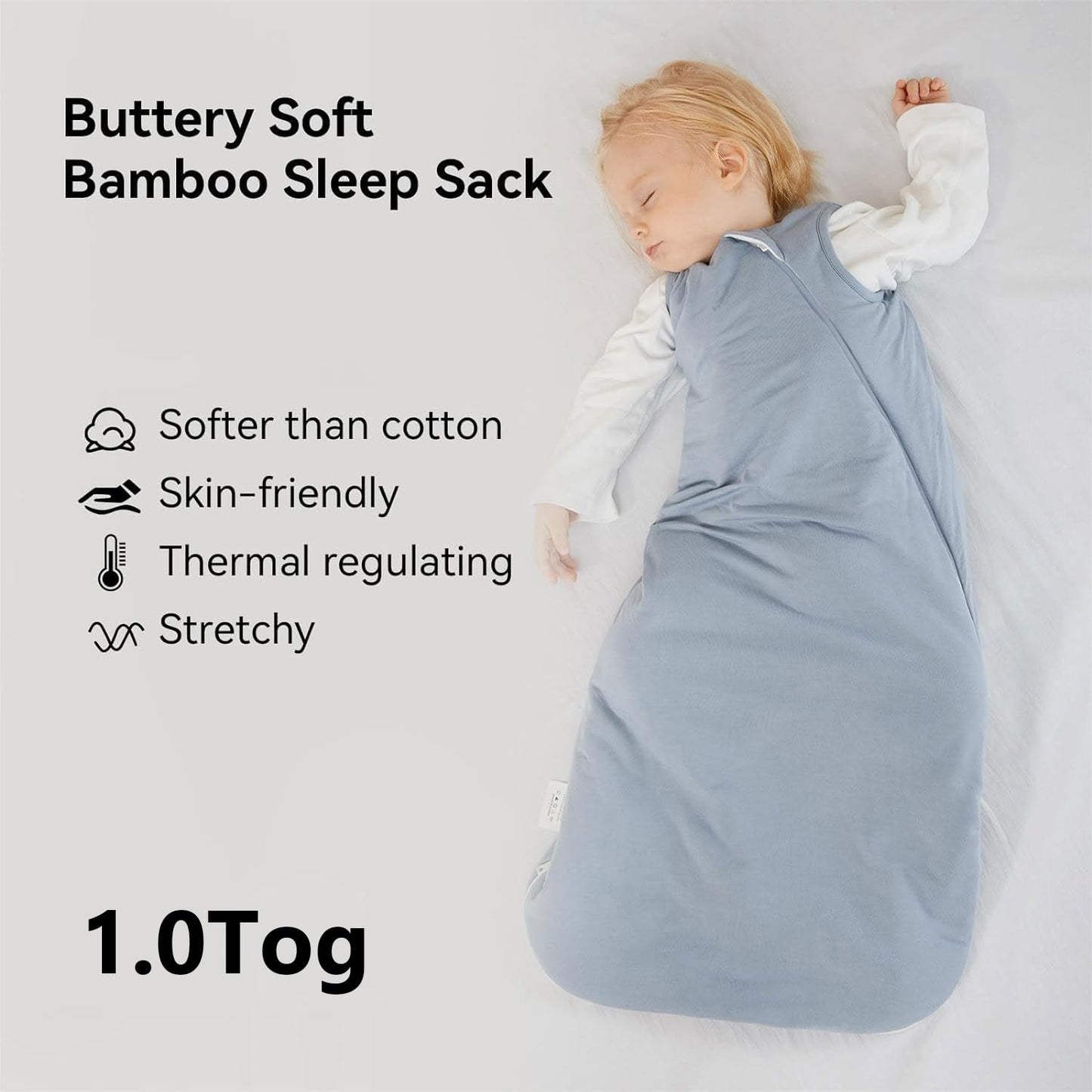 Rayon Made from Bamboo Sleep Sack 12-18 Months 1.0 Tog Ultra Soft Baby Wearable Blanket Toddler Sleeping Sack for Babies Unisex Girl Boy 2-Way Zipper Baby Sleeping Bag Baby Pajamas Sleeper