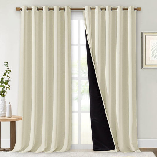NICETOWN Living Room Completely Shaded Draperies, Privacy Protection & Noise Reducing Ring Top Drapes, Black Lined Insulated Window Treatment Curtain Panels (Beige, 2 Pieces, W70 x L95)