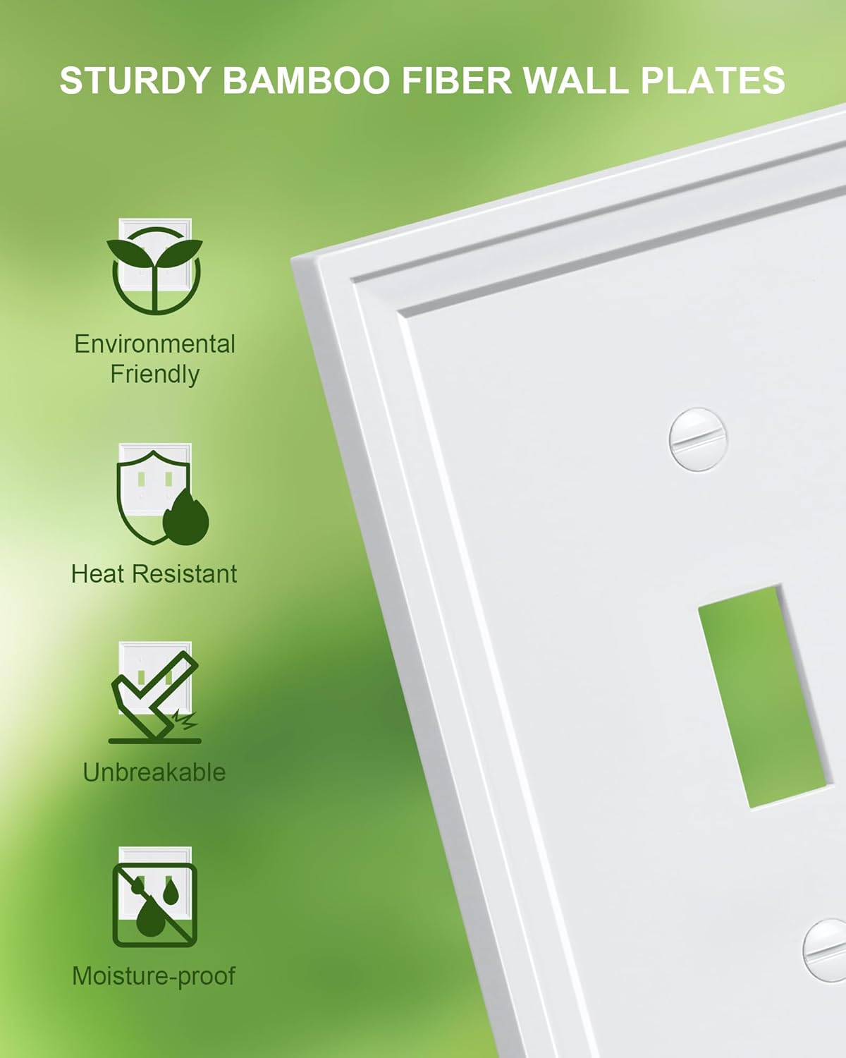 2-Pack Double Toggle Light Switch Cover Plate, White Decorative Dual Switch Plate Covers,Natural Bamboo Fiber 2 Gang Wall Plate, Corrosion Resistant