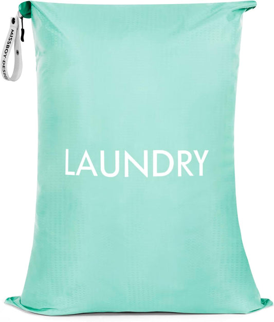 MissBoy Laundry Bag, Nylon Storage Bag for Dirty Clothes, Washable Laundry Bags with Zip for Travel Camping College Dorms, Lightweight Foldable Swimming Dry Wet Bag