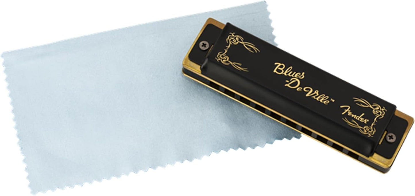 Fender Blues DeVille Harmonica - Key of Bb Bundle with Carrying Case, Austin Bazaar Online Manual, and Polishing Cloth