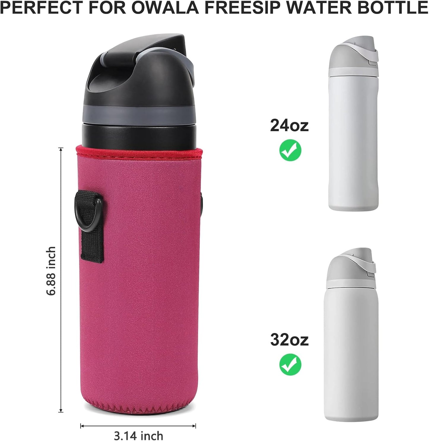 Neoprene Water Bottle Carrier Bag with Adjustable Shoulder Strap for Owala 24 OZ Tumbler, Insulated Water Bottle Cover for Owala FreeSip Insulated Water Bottle (Mauve, 24 OZ)