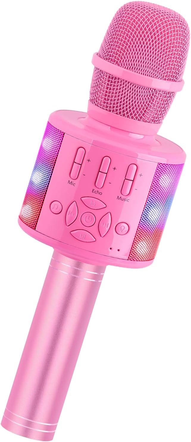 Amazmic Toys for Girls, Kids Karaoke Microphone Toddler Microphone for Kids with Lights, Birthday Gift for Girls, Boys Toy Age 3 4 5 6 7 8 9 10-14+(Pinkcolor)