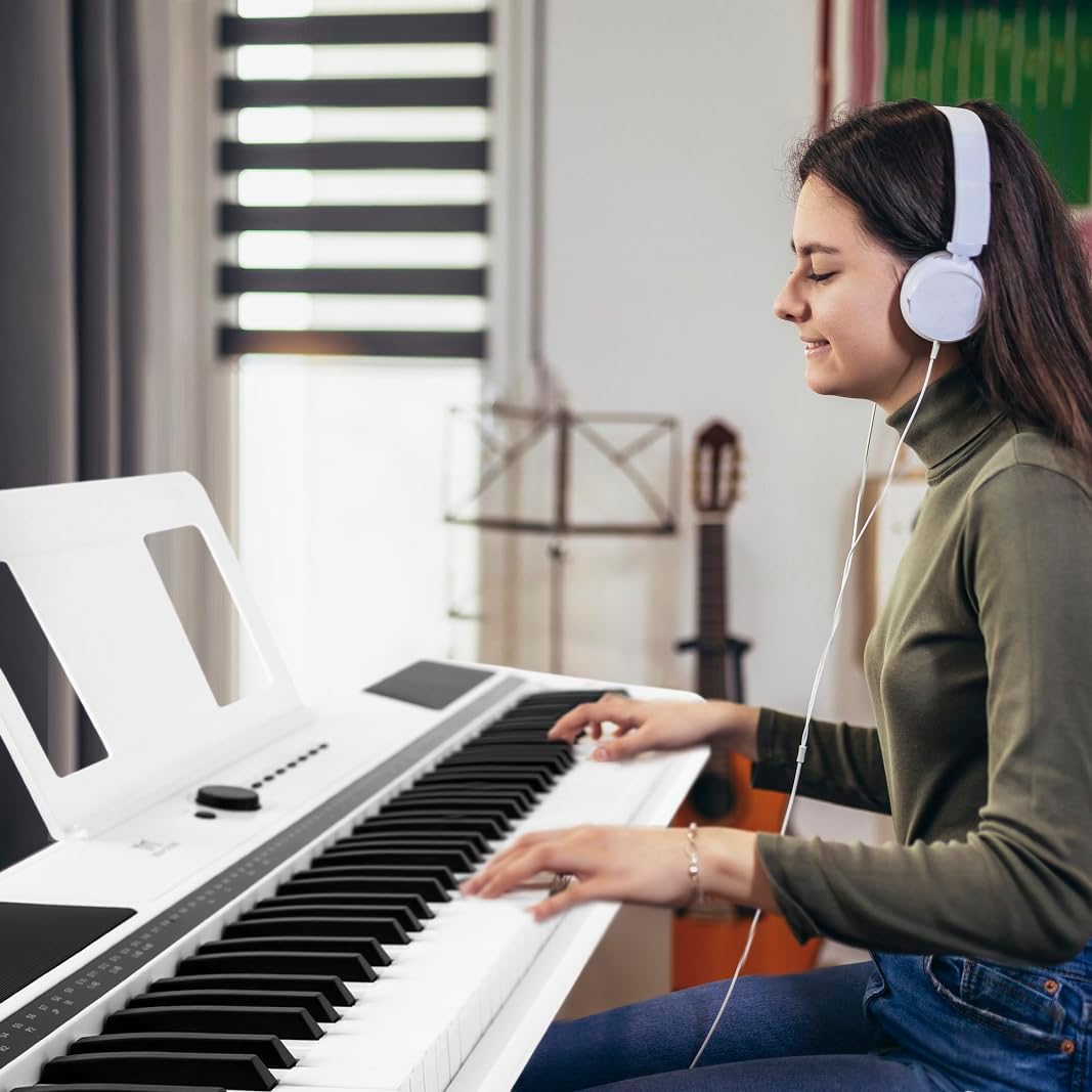 MUSTAR Digital Piano 88 Key Weighted with Stand, 88 Key Semi Weighted Keyboard Piano MEP-1400, Electric Piano Keyboard 88 Keys for Beginners, 2x25W Stereo Speakers, Case, Sustain Pedal, ABS, White