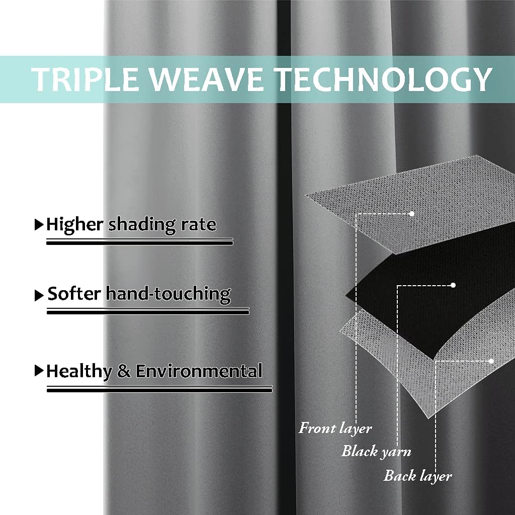 NICETOWN Full Shade Curtain Panels, Pair of Energy Smart & Noise Blocking Out Blackout Drapes for Dining Room Window, Thermal Insulated Guest Room Lined Window Dressing(Silver Grey, 52 x 102 inch)