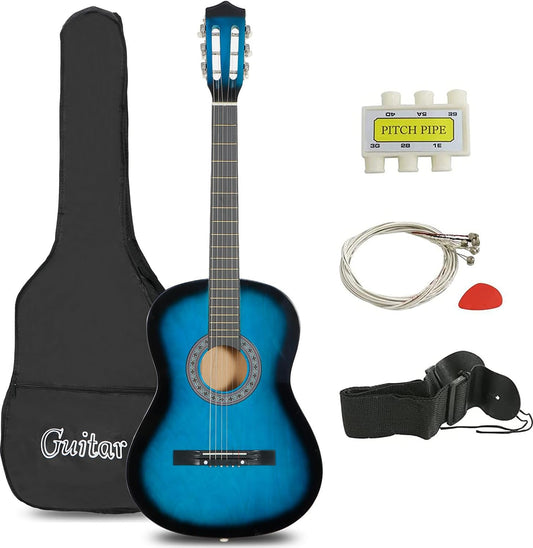 ZENY 38 inch Acoustic Guitar Full Size Beginners Package Kit for Right-handed Starters Kids Music Lovers w/Case, Strap, Pitch Pipe and Pick (Blue)