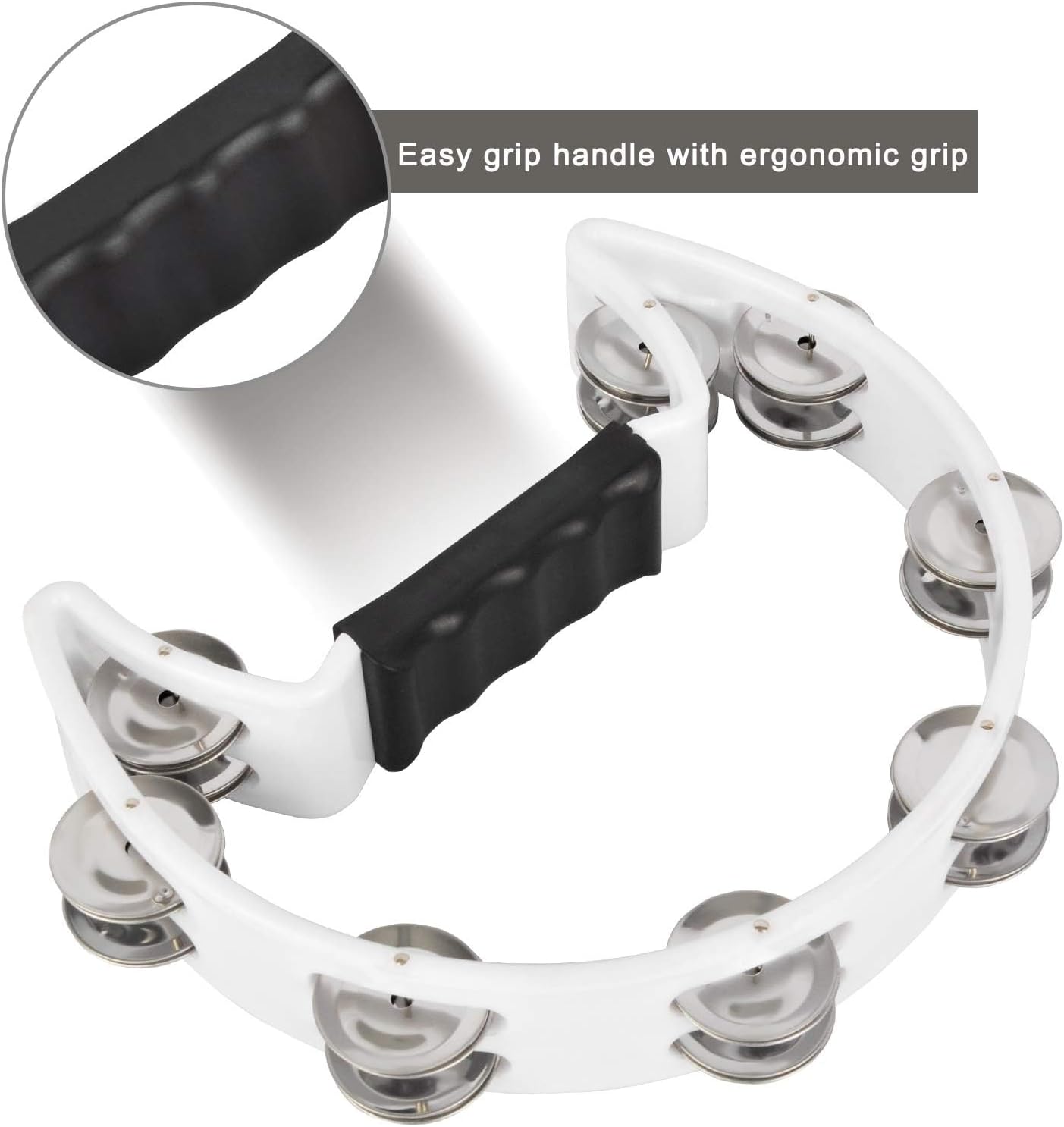 EastRock Tambourine,Metal Jingles Hand Held Percussion Half-Moon Tambourine and Egg Shakers for Kids, Adults, KTV, Party White