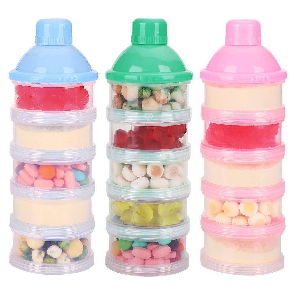 Accmor Formula Dispenser On The Go, 5 Compartments Stackable Formula Container for Travel, Baby Milk Powder Kids Snack Container, BPA Free
