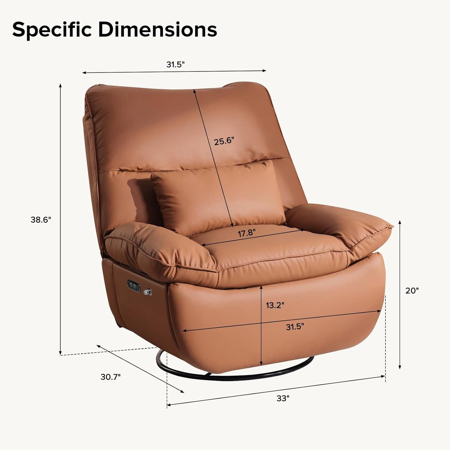 Rocking Chair Nursery with Power Adjustable, Electric Glider Recliner Nursing Chair for Breastfeeding with USB Port and Storage (Orange)