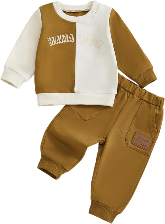 Kupretty Toddler Baby Boy Fall Winter Clothes Color Block Long Sleeve Sweatshirt Pullover Tops + Joggers Pants Outfit Set