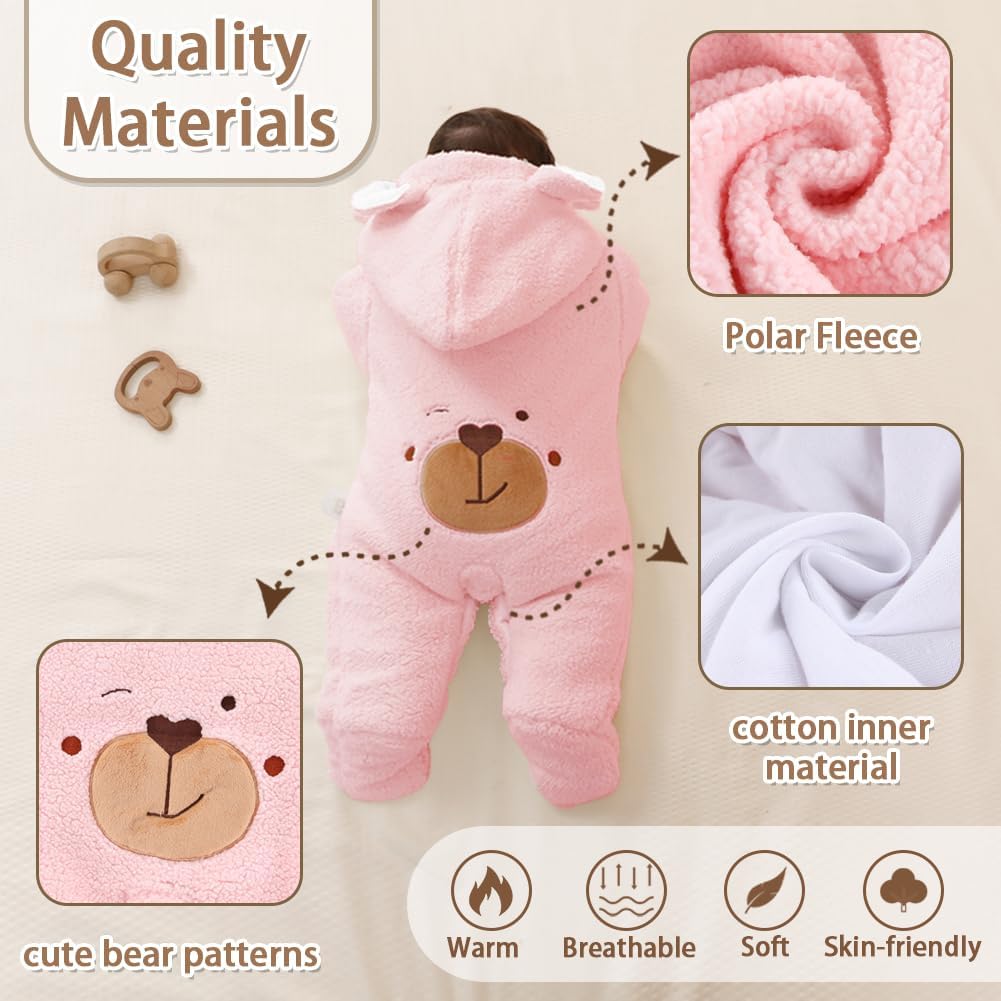 XIFAMNIY Newborn Fleece Footie Jumpsuit Hooded Warm Thicken Winter Outwear Snowsuit for Baby Girls and Boys
