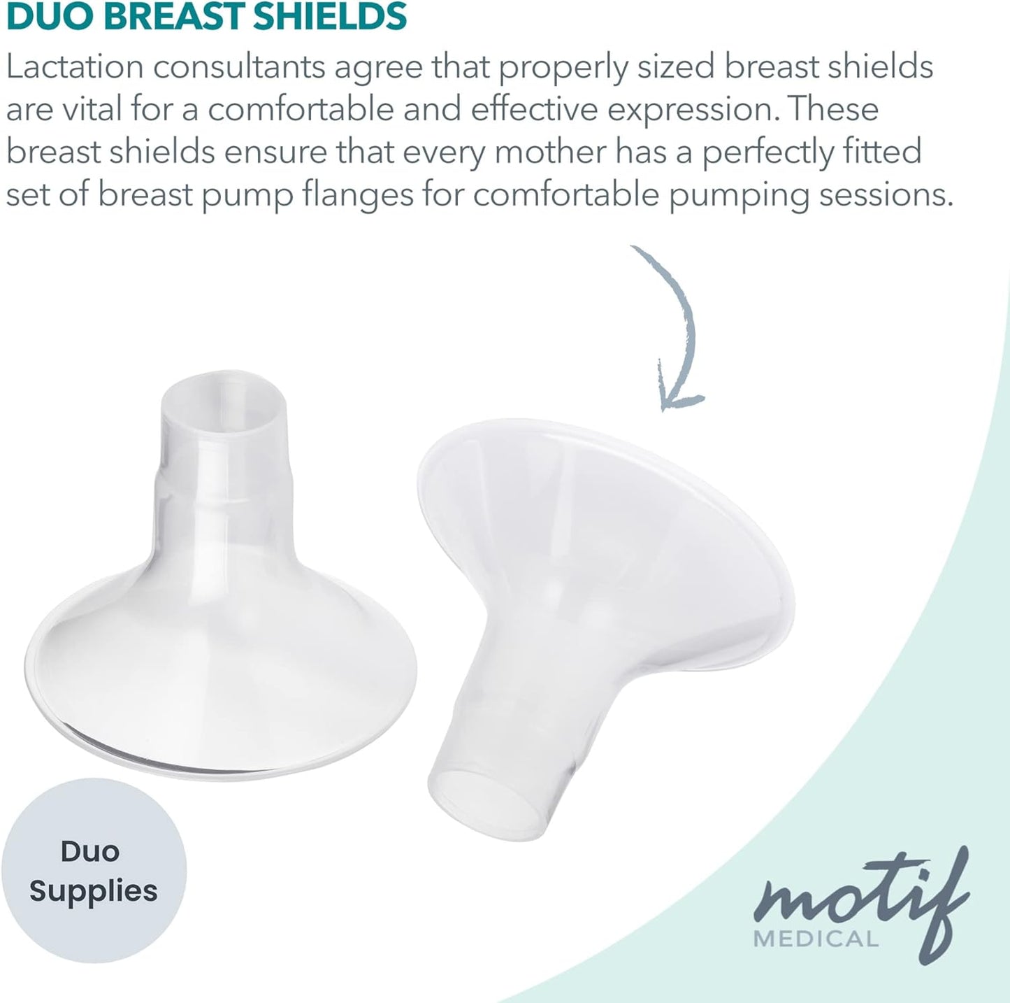 Motif Medical Duo Breast Pump Flange - Comfortable Flanges for Better Milk Flow & Pumping Ease - Ideal Breast Pump Flange Insert for Breastfeeding Moms (2 Shields, 19 mm)