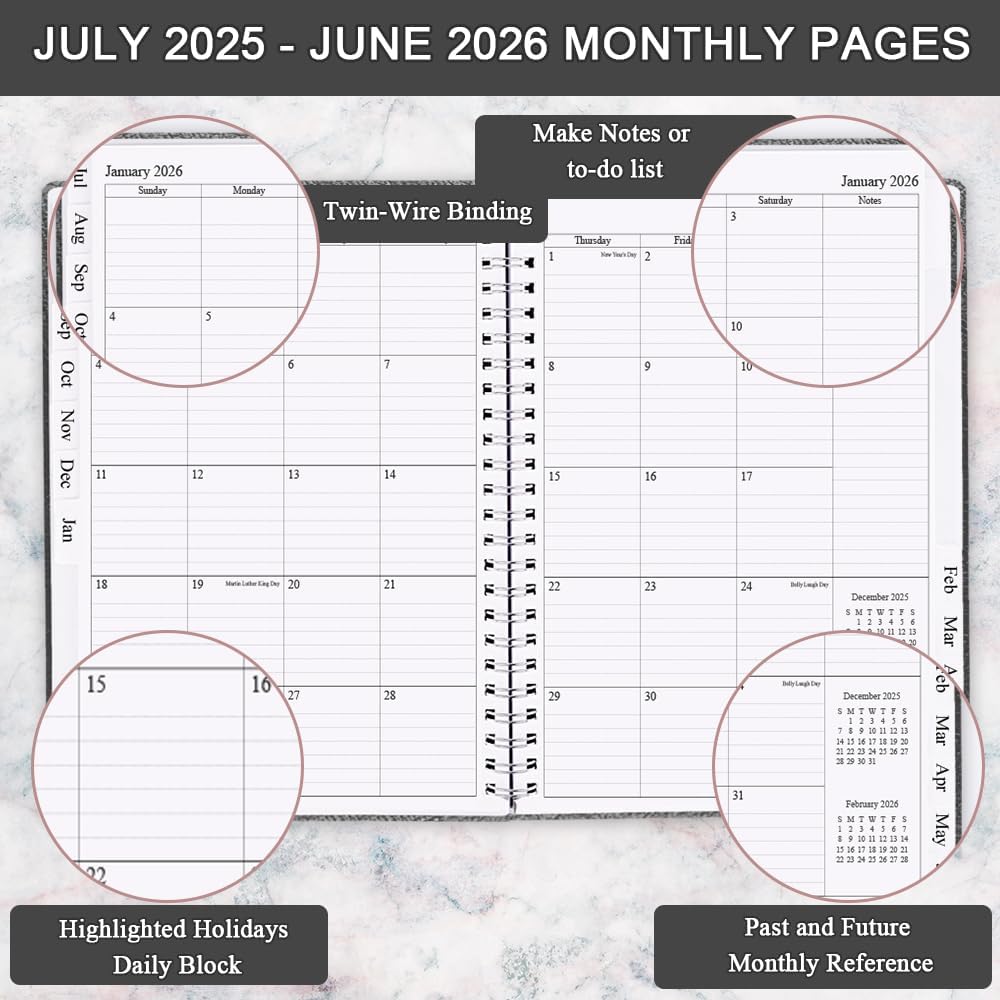 Planner 2025-2026 - Weekly & Monthly Planner Runs from Jul 2025 to Jun 2026, 8.5 x 11", 12 Month Tabs, Inner Pocket, PU Leather Cover with Twin-Wire Binding, Monthly Planners 2025-2026, Black
