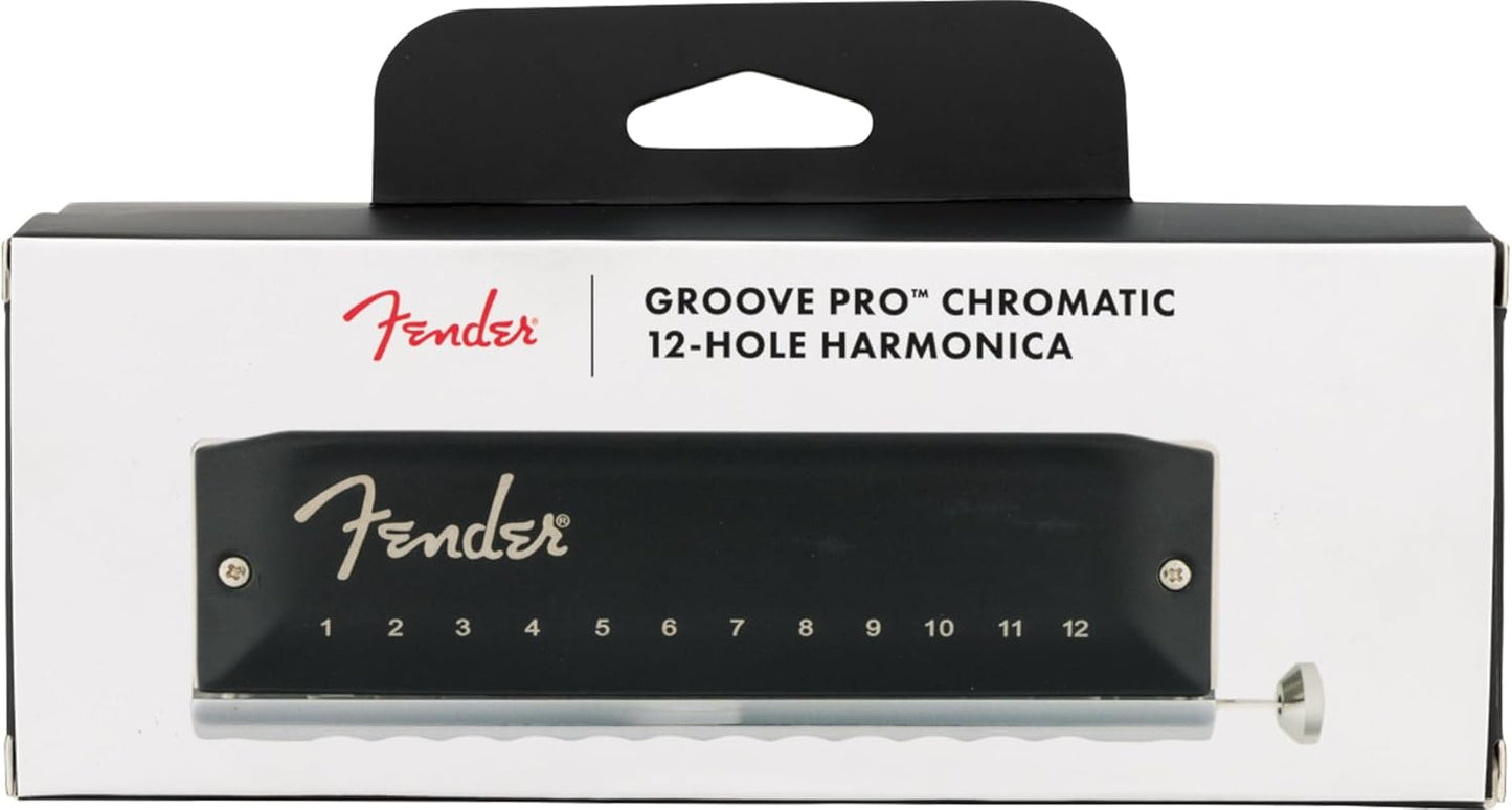 Fender Groove Pro Chromatic 12-Hole Harmonica - Key of C Bundle with Case, Polishing Cloth, and Austin Bazaar Instructional Manual