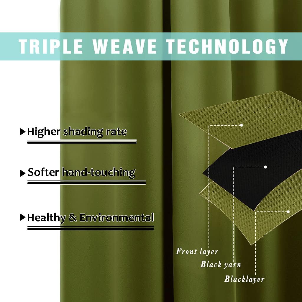 NICETOWN 100% Blackout Curtain Set, Thermal Insulated & Energy Efficiency Window Draperies for Guest Room, Full Shading Panels for Shift Worker and Light Sleepers, Olive Green, 52W x 84L, 2 PCs