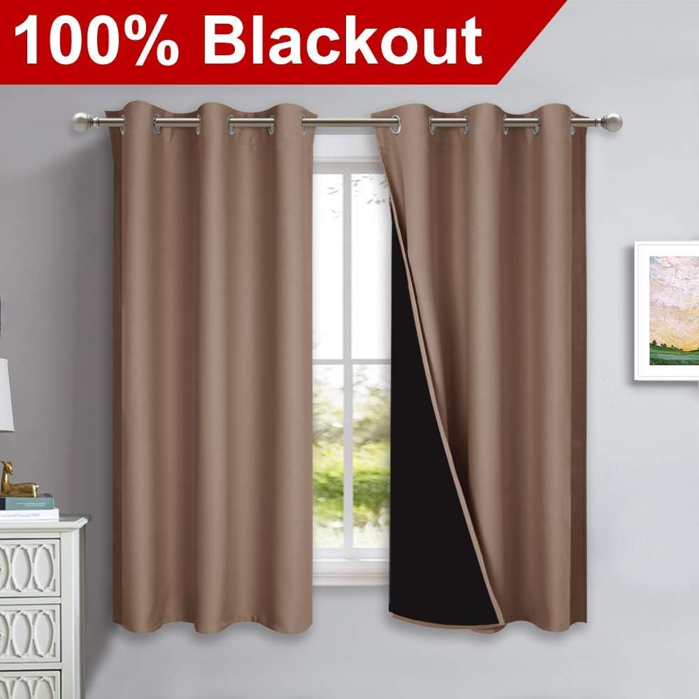 NICETOWN Total Blackout Panels for Nursery, Super Soft, Heavy Duty and Thick Window Treatment Curtains 63 inches Long with Black Lined for Basement, (1 Pair, Cappuccino, 42 inches Wide Each Panel)