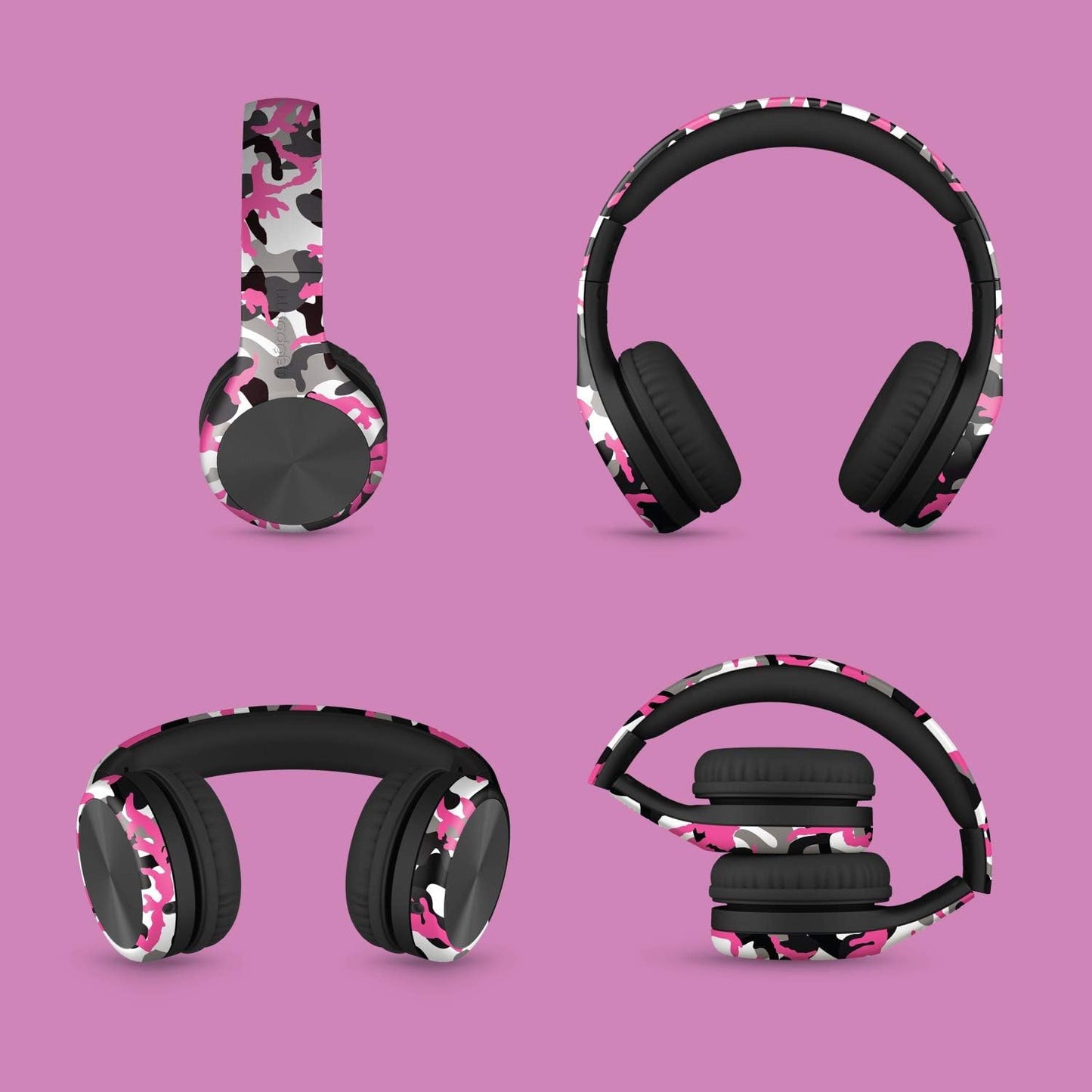 LilGadgets Connect+ Pro Wired Kids Headphones for School w/Microphone, Volume Limiting & Noise Reducing Over-Ear Headset w/Cord, SharePort Technology & SoftTouch Padding, Pink Camo Wired Headphones