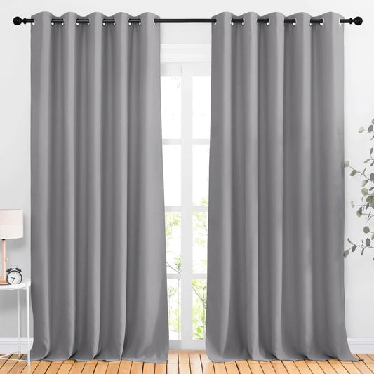 NICETOWN Silver Grey Sliding Door Curtains 2 Panels Set 118 inches Long, Grommet Thermal Blackout Curtains Privacy Room Divider Sound Reducing for Bedroom/Living Room, W66 x L118