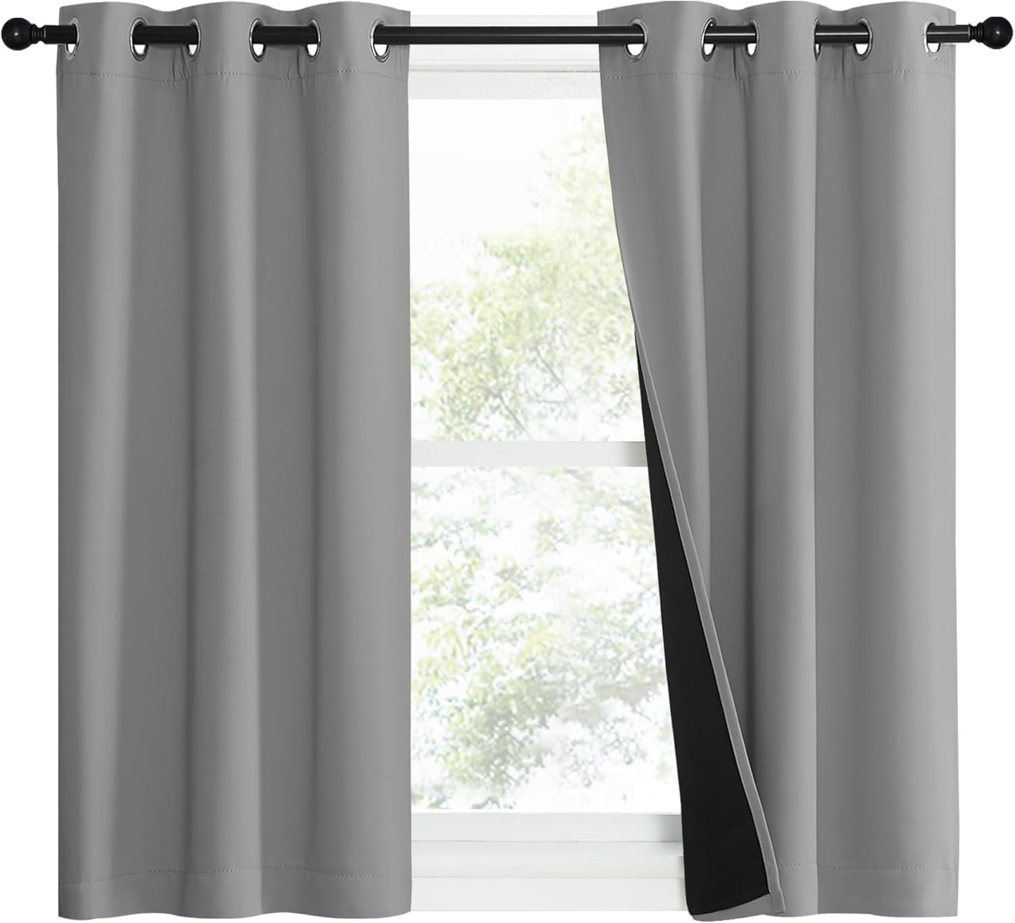 NICETOWN Full Shade Curtain Panels, Pair of Energy Smart & Noise Blocking Out Blackout Drapes for Dining Room Window, Thermal Insulated Guest Room Lined Window Dressing(Silver Grey, 37 x 50 inch)