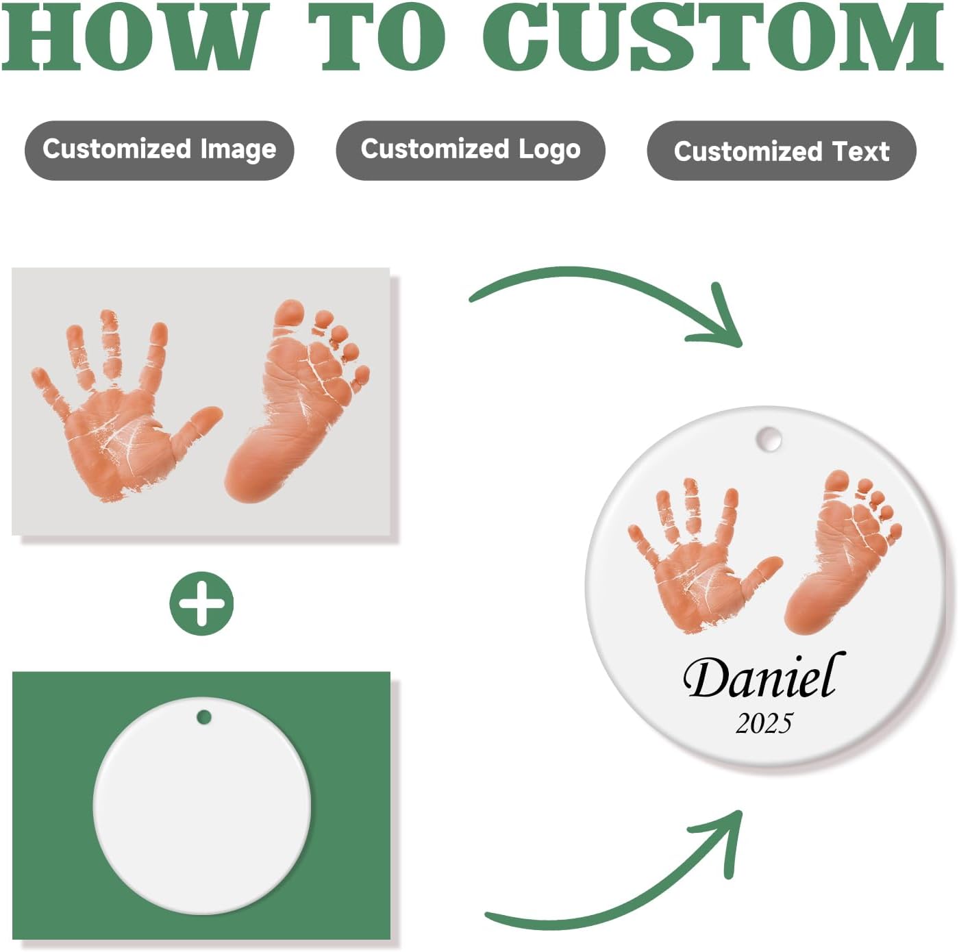 Baby Hand and Footprint Ornament - Baby's Frist Christmas Ornament 2025 with Custom Photo, Name, Date - Personalized Baby Gifts, Newborn Keepsake, New Mom Gifts