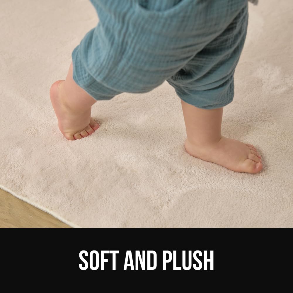 GORILLA GRIP Ultra Soft Washable Area Rug, 6x9, Stain and Slip Resistant Plush Thick Carpet for Bedroom Living Room, No Shed Floor Rugs, Pet Friendly, Dorm Essentials, Kids Nursery Home Decor, Ivory