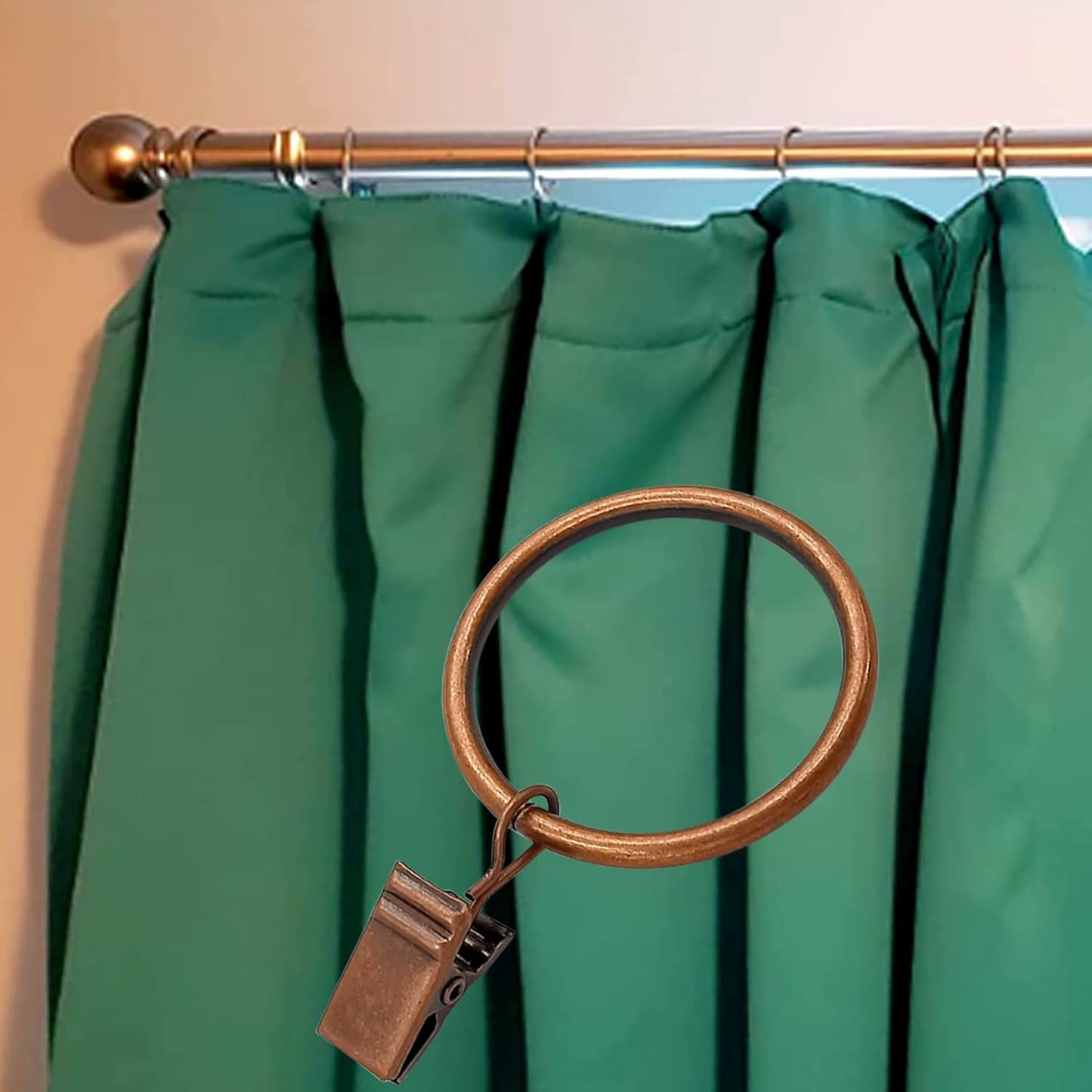 40 Pack Antique Copper Curtain Rings with Clips, Curtain Hooks Hangers Clip Rings for Hanging Drapes Bows Hat, Drapery Rings 1.5 in I D, Fits up to 1.2 in Diameter Curtain Rod.