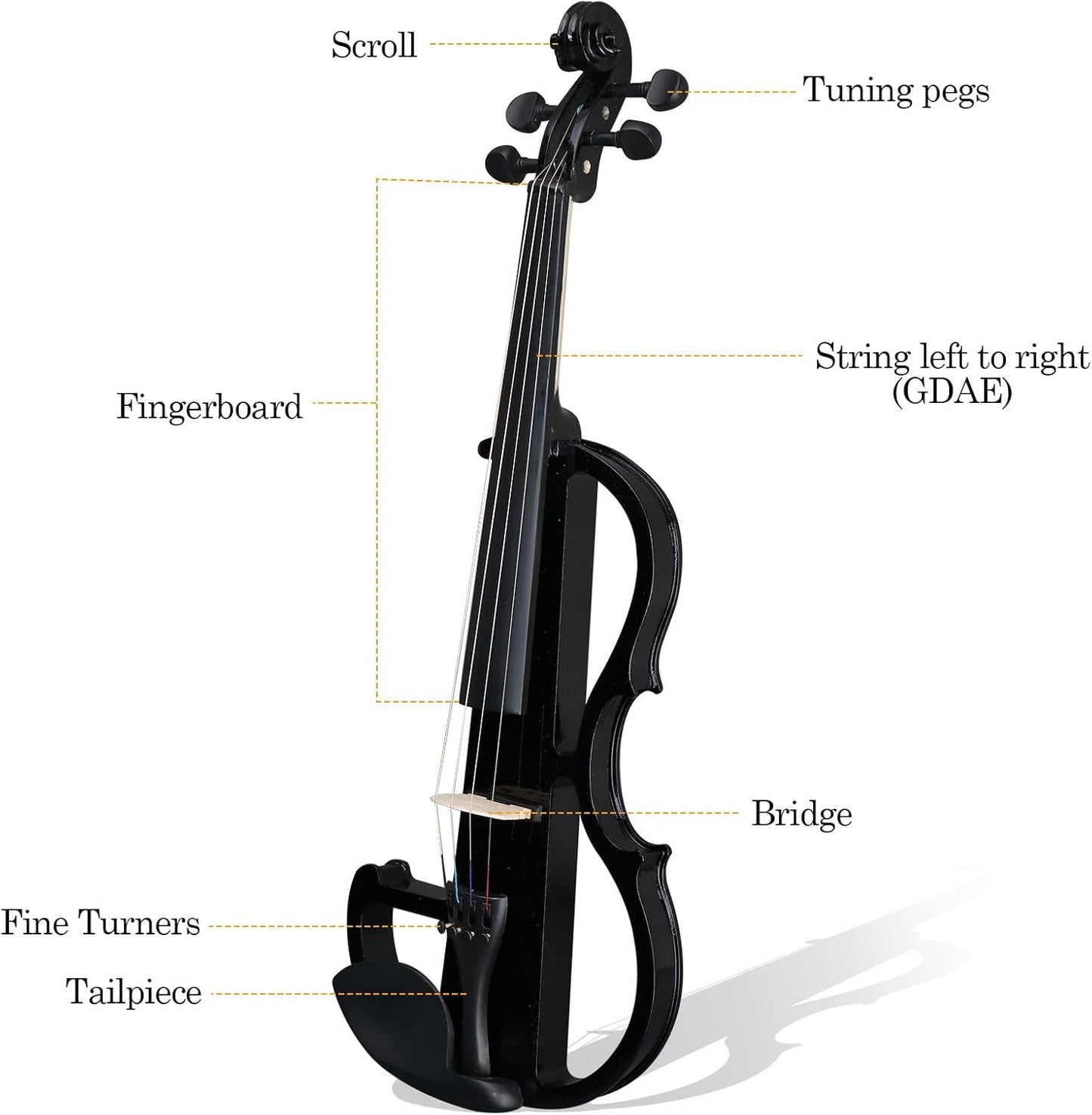 Electric Violin 4/4 Kit, Beginner Violin for Adults, Students,Full Size Violins Set with Case, Bow, Rosin, and Headphones,Black
