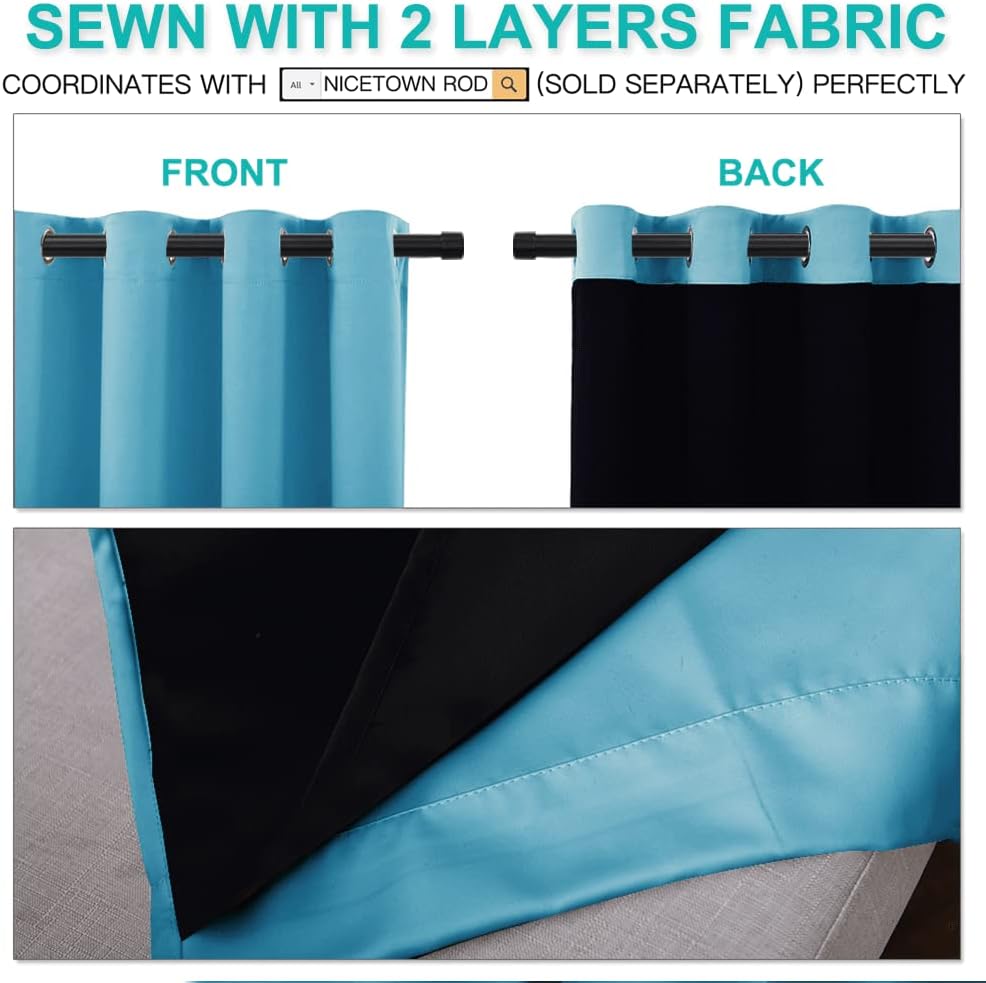 NICETOWN Full Shade Curtain Panels 72 inches Long, Pair of Energy Smart & Noise Blocking Out Blackout Drapes for Guest Room Window, Thermal Insulated Lined Window Dressing(Light Blue, 52 inch)