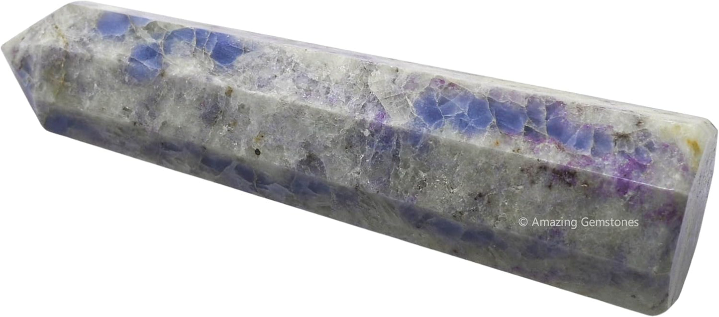 Amazing Gemstone Hackmanite Fluorescent Sodalite Crystal Towers - Natural Healing Crystal Point Obelisk for Reiki Healing and Crystal Grid (3 Inch)